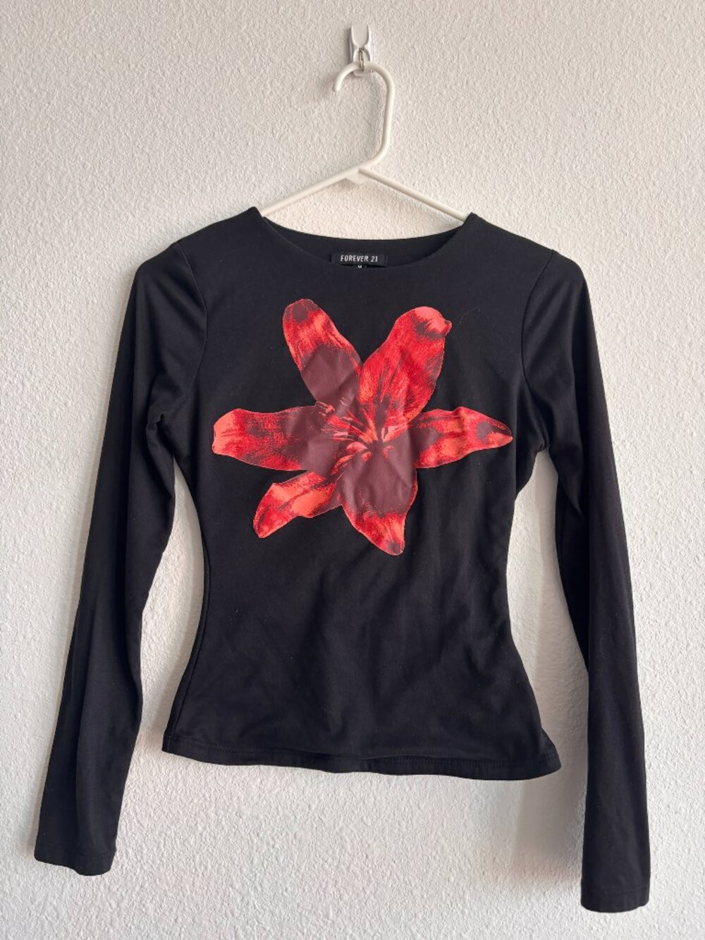 Forever 21 Black Floral Graphic Long Sleeve Top